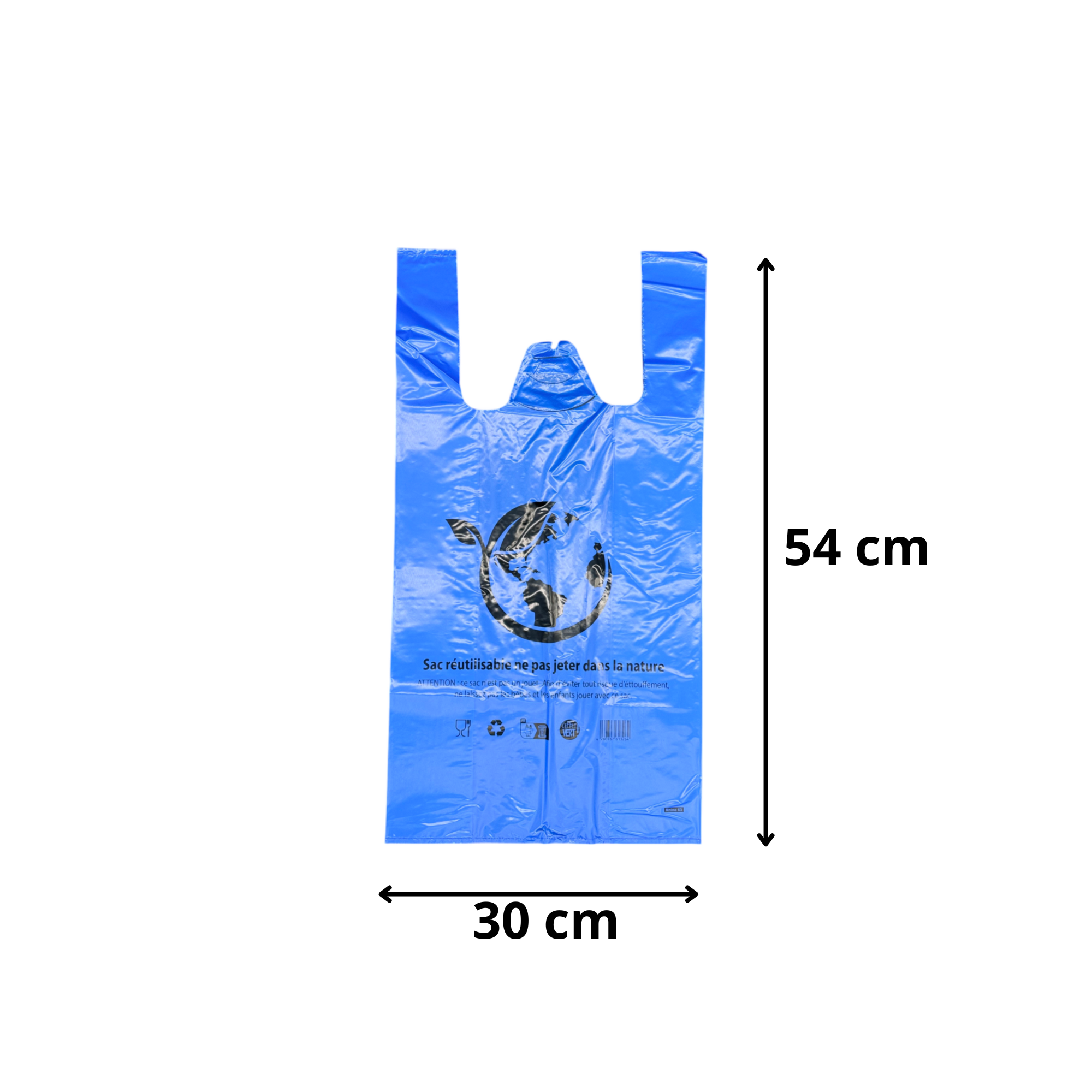 Sac plastique bleu réutilisable 30+16x54 cm